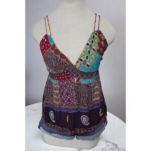 Boho Patchwork Cami Top – Fits Like Small – Banjara Print – Adjustable Spaghetti